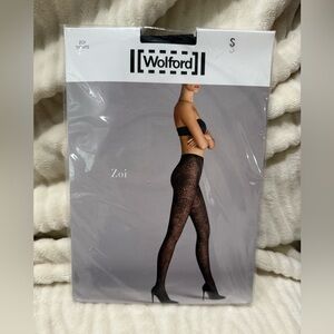 NWT Wolford Black Zoi 14551 Opaque Patterned Tights